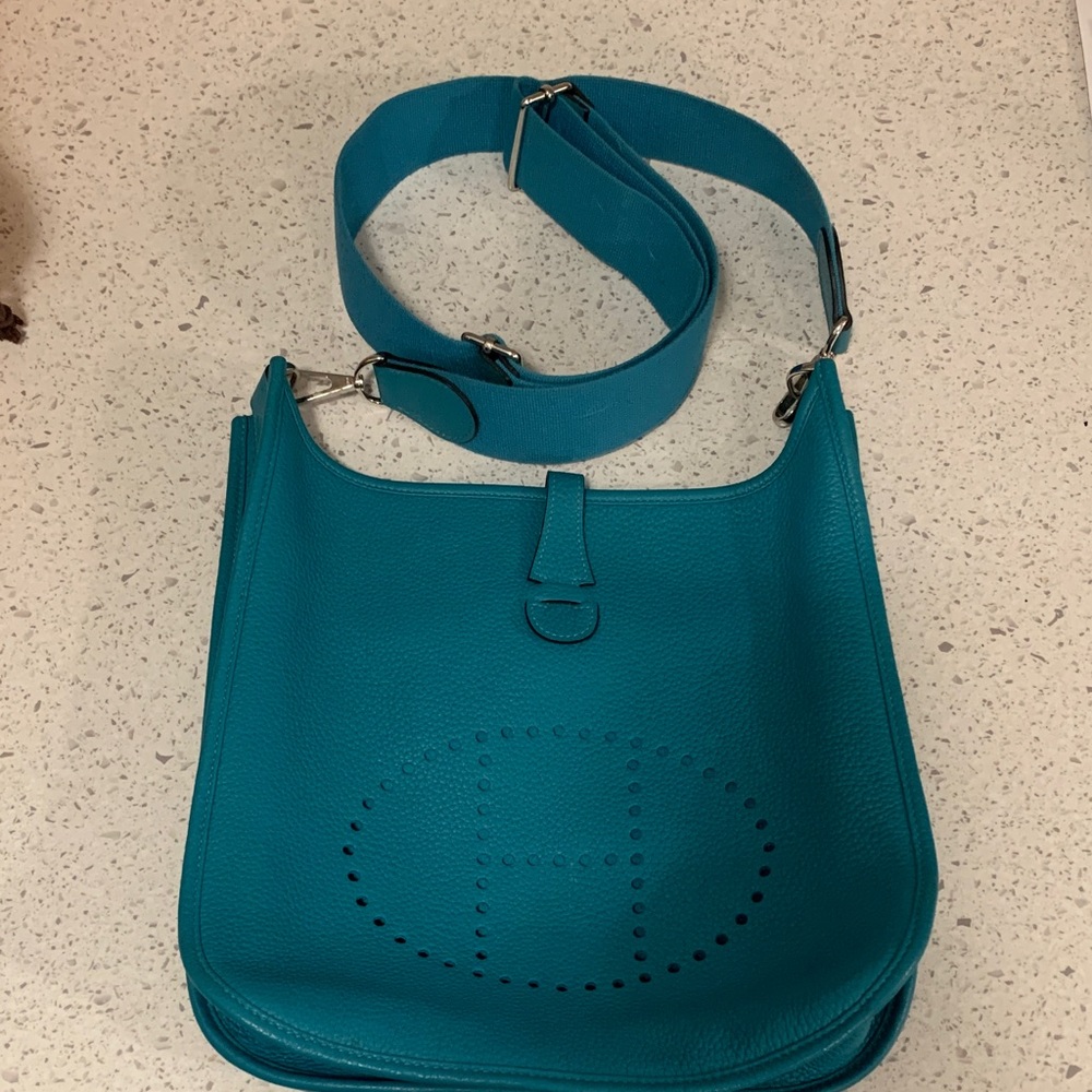 Hermès Evelyne Blue Cowhide Shoulder Bag